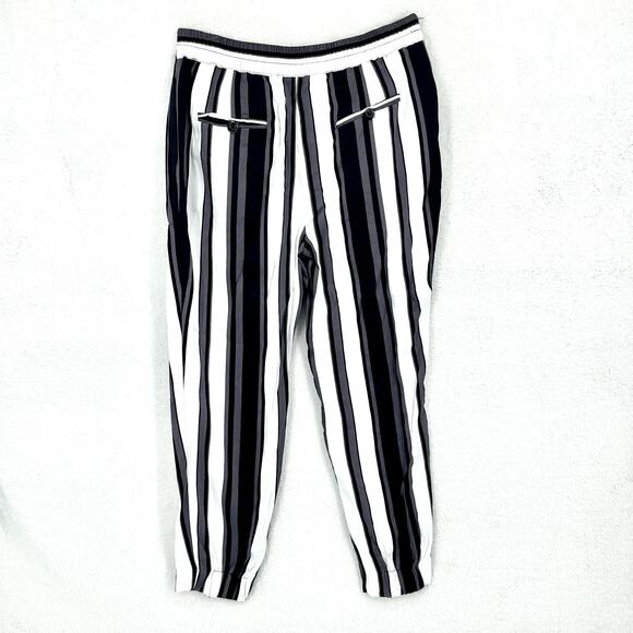 Zara Stripe White High Waisted Pull On Jogger Size Medium - Picture 5 of 6